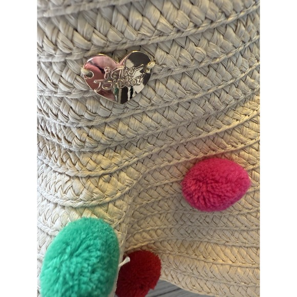 Betsey Johnson Floppy Sun Beach Hat with Multicolored Pom Pom's One Size - Picture 4 of 7
